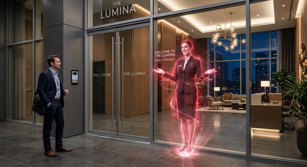 firefly gemini flash modern condominium lobby with premium contemporary architecture, graphite stone floor 558511