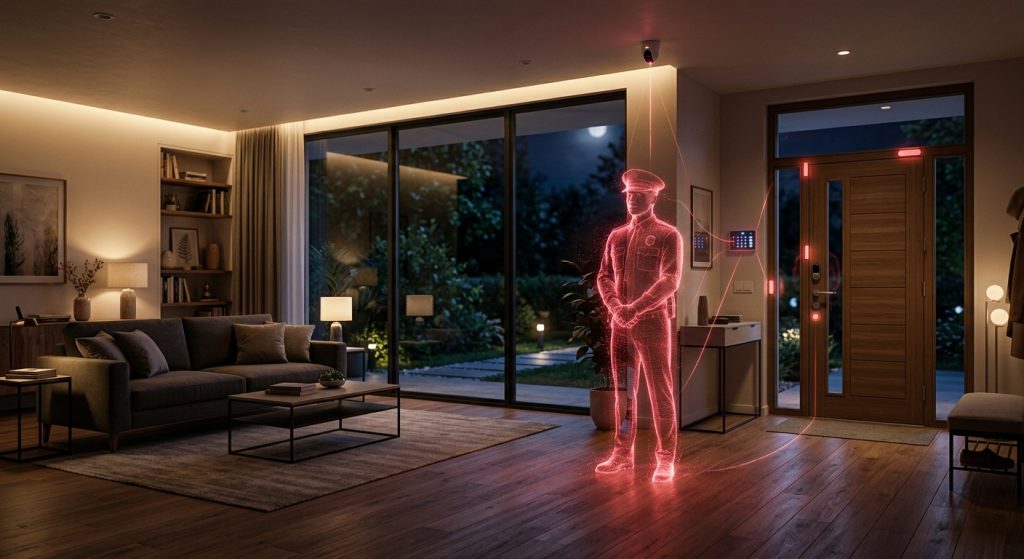 firefly gemini flash photorealistic interior of a modern family home at night. the living room is softly i 558511